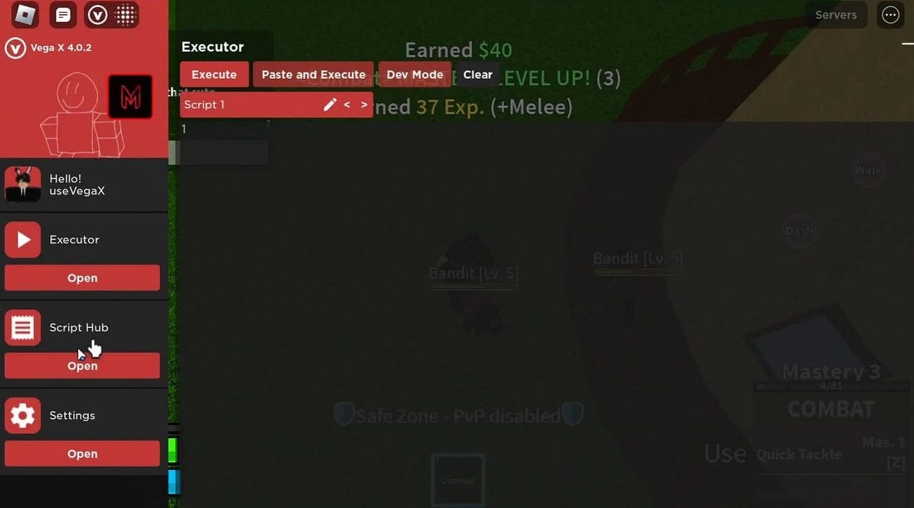 Vega X Executor main interface with script editor